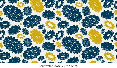 Gears seamless background, vector cogs and cogwheels mechanical repeat wallpaper, repair and maintenance theme tiling pattern, elements easy to use separately.