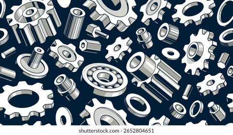Gears seamless background, vector cogs and cogwheels mechanical repeat wallpaper, repair and maintenance theme tiling pattern, elements easy to use separately.