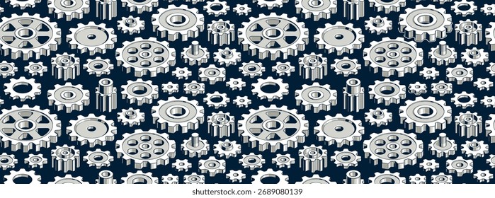 Gears seamless background, vector cogs and cogwheels mechanical repeat wallpaper, repair and maintenance theme tiling pattern, elements easy to use separately.