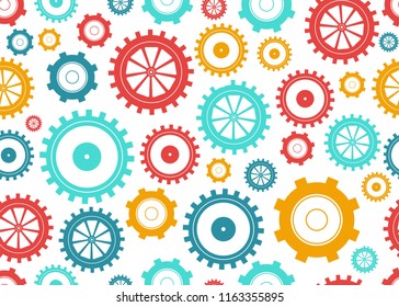 gears seamless pattern. Bright background for childrens textiles. Innovation, ideas and ingenuity. science and inventions.