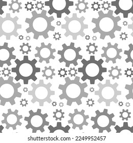 Gears, seamless pattern, vector. Gray gears on a white background.