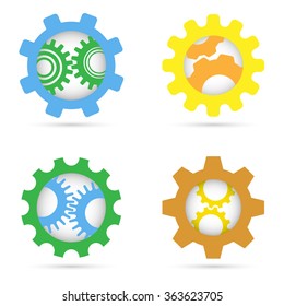 Gears set color. Gears on a white background. Vector illustration.
