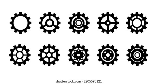 Gears set silhouette black color isolated. Gears icon. setting icon.