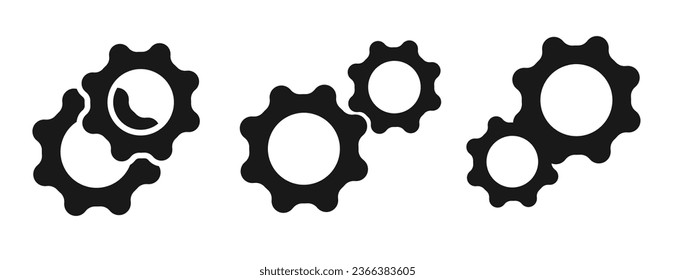 Gears. Set of vector black icons. Vector clipart isolated on white background.