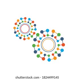 Gears Setting colorful connected dots digital modern flat vector icon logo