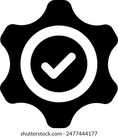 Gears Setting icon with check mark Filled Icon. Simple vector illustration editable stroke.