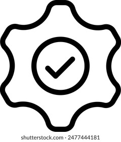Gears Setting icon with check mark Outlined Icon. Simple vector illustration editable stroke.