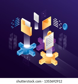 gears settings with data center icons