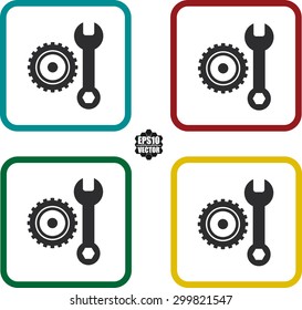Gears and settings icons set colorful border. Vector illustration.