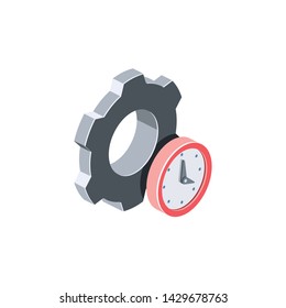 Gears, settings Time. Vector 3d isometric color icon new flat style. Creative illustration, idea for infographics.