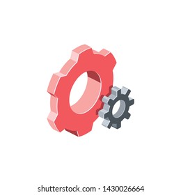 Gears, settings. Vector 3d isometric color icon new flat style. Creative illustration, idea for infographics.