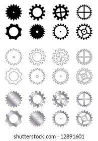 Gears of several types, shapes and colours in a industry related collection