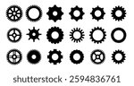 Gears shapes line icons. Flat machine gear icon. Wheel cogwheel vector. Simple outline isolated elements. Black gear.