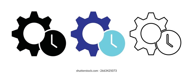 Engrenagens moldam ícones de linha. Ícone de engrenagem de máquina plana. Vetor de roda dentada. Elementos isolados de contorno simples. Engrenagem preta.