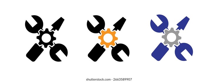 Iconos de línea de Formas de engranajes. Icono de engranaje de máquina plana. Vector de rueda dentada. Esquema simple de Elementos aislados. Engranaje negro.