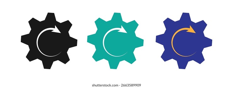 Iconos de línea de Formas de engranajes. Icono de engranaje de máquina plana. Vector de rueda dentada. Esquema simple de Elementos aislados. Engranaje negro.