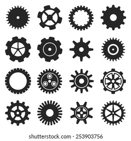 Gears shapes vector set, tooth wheels logo icons for web and app