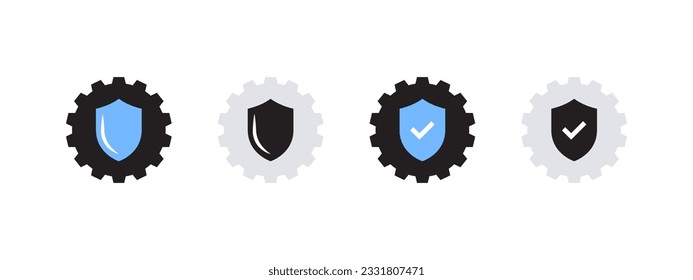 Engranajes con escudo. Iconos del engranaje de la máquina. Colección de la rueda del engranaje. Gráficos escalables para vectores