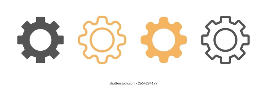 Gears showcase mechanical process and connectivity in this transparent background graphic, Setting icon vector Illustrator editable design.