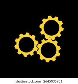 Icono simple de los engranajes aislado en fondo negro