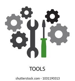 Gears, Spanner icons on white background