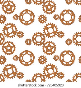 Gears and sprockets seamless vector pattern with a transparent background