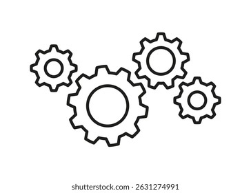 Gears for synergy work of business, line art. Cogwheel for success results. Setting. Vector illustration