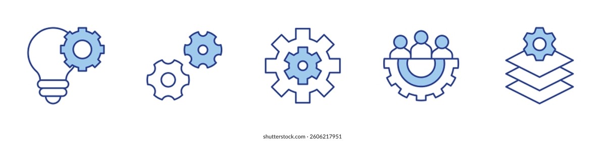 gears, team management, maintenance, idea. Gear Icon vector illustration. Line Duotone style. Editable stroke.