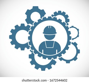 gears teamwork background with worker icon