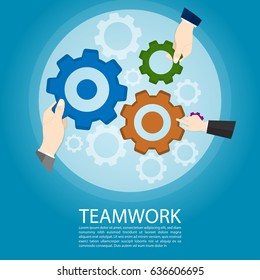gears teamwork concept, hand holding gear copy space vector