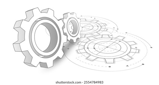 Gears. Technical drawing of gear .Engineering industry.Technology background.Vector illustration.