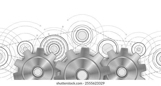Gears. Technical drawing of gear .Engineering industry.Technology background.Vector illustration.