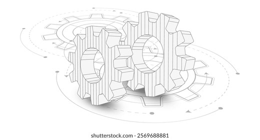 Gears. Technical drawing of gear .Engineering industry. Technology background. Vector illustration.