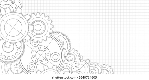 Gears. Technical drawing of gear .Engineering industry. Technology background. Vector illustration.