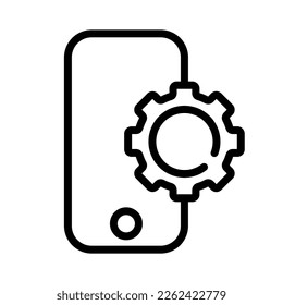 Gears in technology line icon. Phone configuration, tunning, ruler, configuration, building, phone settings. Setup concept. Vector line icon isolated on white background