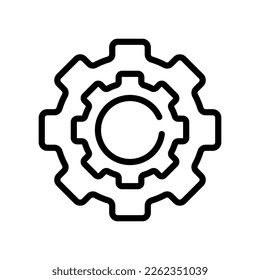 Gears in technology line icon. Setup, calculator, ruler, configuration, building, phone settings. Mechanism concept. Vector line icon on white background