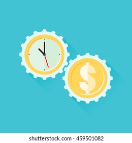 Gears, time is money.  Vector illustration in flat style isolated from the background