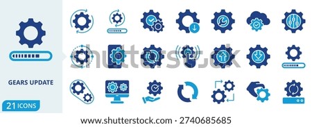 gears update flat icon pack collection of update, technology, gear, system, maintenance, upgrade, install, software, process, service icon
