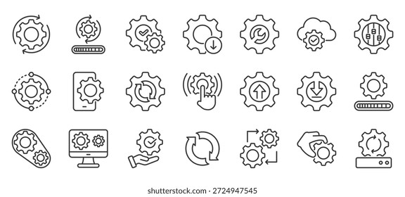 Actualizar de engranajes colección de Actualizar, tecnología, engranaje, sistema, mantenimiento, Mejorar, instalación, software, proceso, icono de servicio