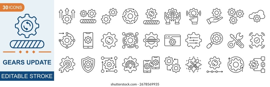 Actualizar de engranajes Colección de conjunto de iconos editable. Actualizar, engranajes, control, herramienta, sistema. Trazo editable. Ilustración vectorial EPS 10