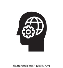 Gears user icon. Head with planet earth and gears