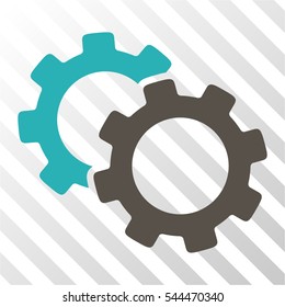 Gears vector icon. Illustration style is flat iconic bicolor grey and cyan symbol on a hatch transparent background.