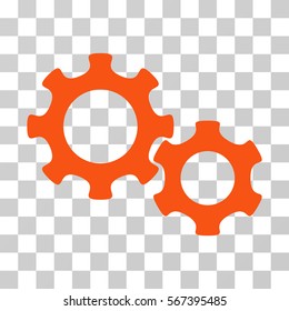 Gears vector icon. Illustration style is flat iconic orange symbol on a transparent background.