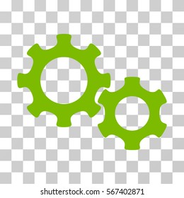 Gears vector icon. Illustration style is flat iconic eco green symbol on a transparent background.