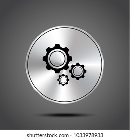 gears vector icon metallic isolated on dark background