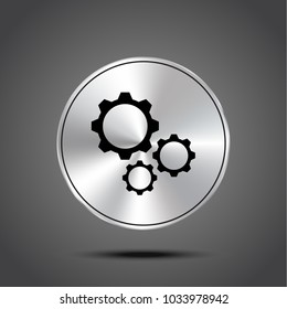 gears vector icon metallic isolated on dark background