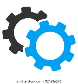 Gears vector icon. Style is bicolor flat symbol, blue and gray colors, rounded angles, white background.