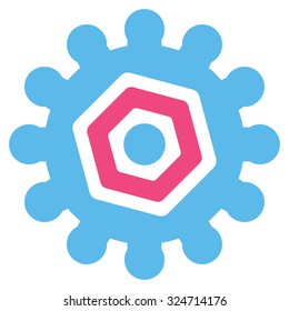 Gears vector icon. Style is bicolor flat symbol, pink and blue colors, rounded angles, white background.
