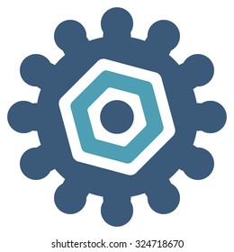 Gears vector icon. Style is bicolor flat symbol, cyan and blue colors, rounded angles, white background.