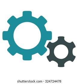 Gears vector icon. Style is bicolor flat symbol, soft blue colors, rounded angles, white background.